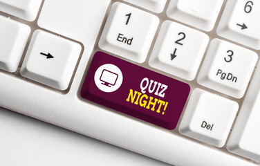 Handwriting text writing Quiz Night. Conceptual photo evening test knowledge competition between...