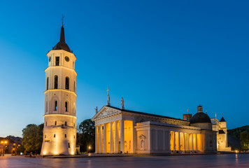 The Cathedral Square in Vilnius at blue hour; Lithuania