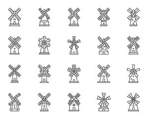Windmill mill farm simple line icon vector set © Suesse