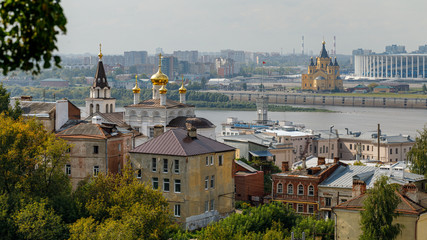 Nizhny Novgorod, Russia. Panoramic view of Nizhny Novgorod. The confluence of the Oka and Volga...