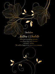 Beautiful romantic golden floral background with amaryllis flowers.