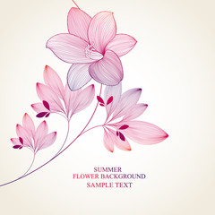 Floral wedding invitation card with lily flowers. Gentle abstract floral background. Vector element for print, design.