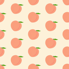 Seamless pattern with pink peaches and leaves