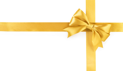 Beautiful gold bow on white background
