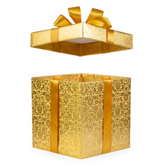 open gold gift box isolated on white background
