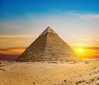 Chefren pyramid at sunset