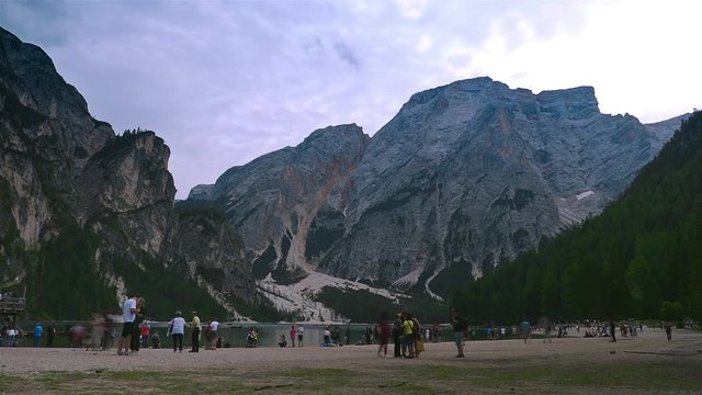 Braies Lake in Dolomites mountains, Sudtirol, Italy (Lago di Braies)