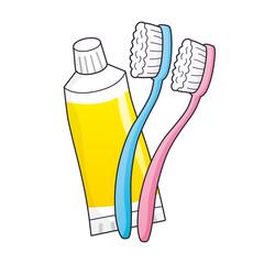 Toothbrushes and toothpaste isolated