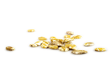 Oat flakes, pile of oatmeal - Organic ingredients for healthy breakfast.