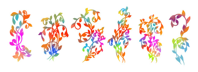 Set of rainbow twigs. Vector illustration