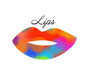 Rainbow colored lips, sexy woman's kiss with birthmark, flat style, vector illustration. Beauty logo. Element design lips