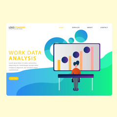  Set of Data Analysis Landing pages template for business, finance, data analysis and marketing. Modern flat design concept. Web page design for website and mobile website. Flat vector illustration.