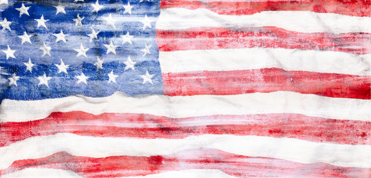 Rough painted US American flag  and USA abstract patriotism background or wallpaper. For 4th of July, Memorial day, Labor day, or Veteran's day.