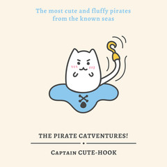 Kawaii pirate cats, super cute and fluffy, happy cartoon characters in pastel colors. Talk like a pirate day and halloween theme graphics for banners, cards, posters and games. The pirate Catventures
