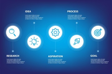 5 steps infographic with circles light blue and arrow
