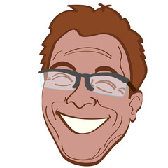 avatar of a laughing man with glasses. head, illustration, comic.