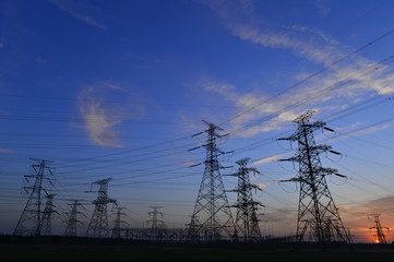 The power supply facilities of contour in the evening