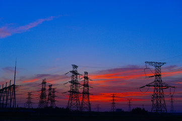 The power supply facilities of contour in the evening
