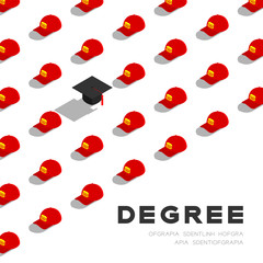 Graduate cap or mortarboard with Part-time job staff cap 3D isometric pattern, Importance of education concept poster and banner square design illustration isolated on white background, vector