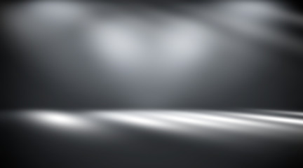 Dark black studio room with spotlight backdrop wallpaper, blank perspective for show or display your product montage or artwork. 