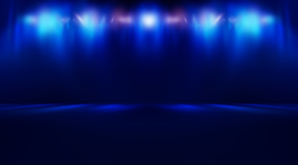 Blue empty stage room studio gradient with spotlight used for background and display your product.
