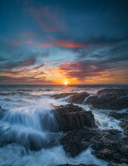 Fototapeta na wymiar Oregon coast sunset and waves