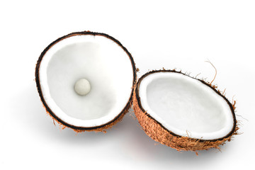 White cocoanut Half. coconut from nature on white background.