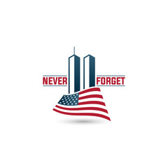 Patriot Day logo with Twin Towers on american flag,