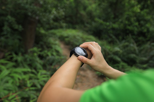 Ultra Marathon Trail Runner Looking Smart Watch