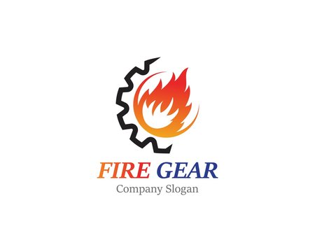 Gear with fire logo template design, emblem, concept design creative icon