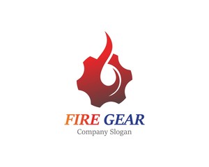 Gear with fire logo template design, emblem, concept design creative icon