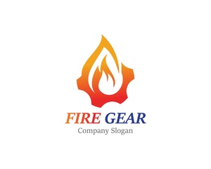 Gear with fire logo template design, emblem, concept design creative icon
