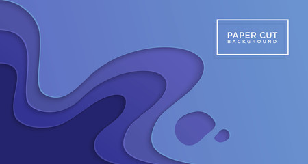 3D horizontal background of blue paper cut, vector illustration