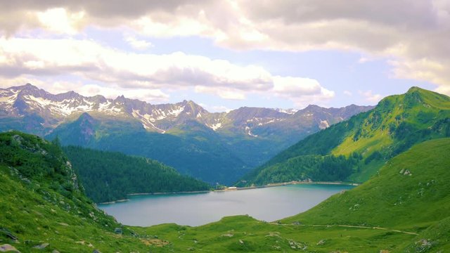 Beautiful Swiss landscape alpine mountains and blue lake, landscapes concept