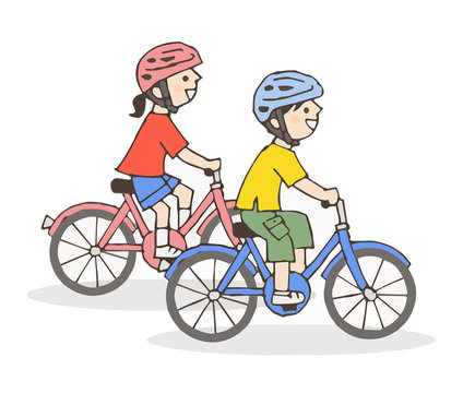自転車に乗る子供2人