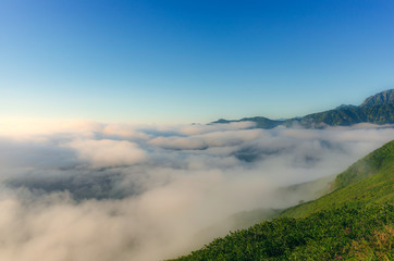 Dawn with sea of clouds at mountains landscape in Hakuba Happo-one Japan