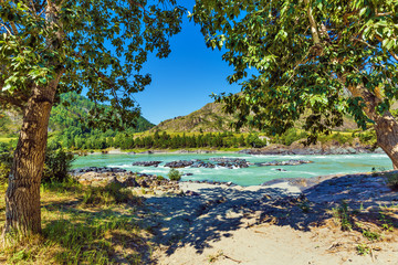 Landscape with mountains and river. Gorny Altai, Siberia, Russia