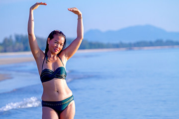 Woman body sexy show bikini on beach