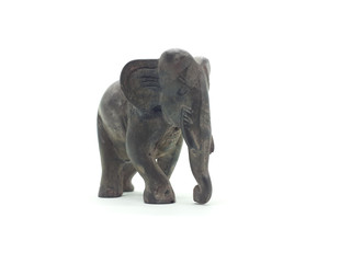 Artistic Vintage Wooden Small Elephant Statue Model in White Isolated Background