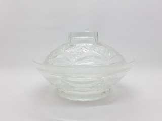 Transparent Dish Plate Bowl for Kitchen Cafe Restaurant Utensils in White Isolated Background