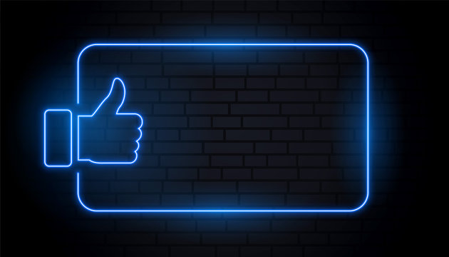 like thumb in blue neon style with text space