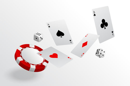 Playing Cards Chips And Dice Flying Casino Background