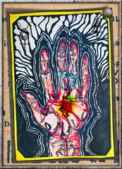 Gordijnen Manuscripten, schetsen, graffiti en alchemistische, astrologische, esoterische, etnische tekeningen, met symbolen, tarots en chemische en magische formules © Rosario Rizzo