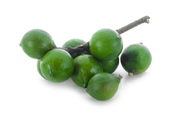 Macadamia nuts on white background.