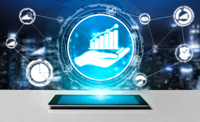 Data Analysis for Business and Finance Concept. Graphic interface showing future computer...