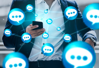Social media and young people network concept. Modern graphic interface showing online social...
