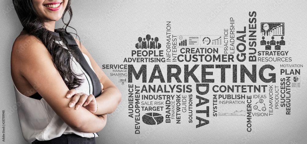 Poster digital marketing technology solution for online business concept - graphic interface showing analyt