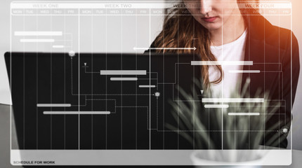 Project management schedule for business planning. Modern graphic interface showing timeline of...