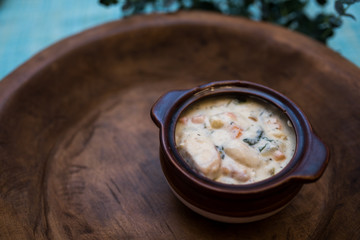 Traditional Italian chicken gnocchi soup in a bowl