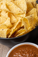 Bowl of corn tortilla chips and salsa